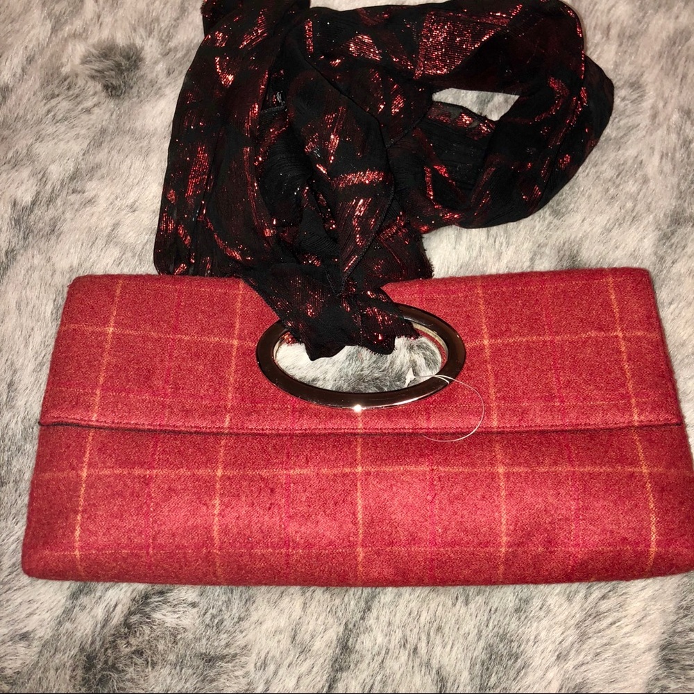 Putu by J.Maclear Retro Dark Red Plaid Felt Clutch - Picture 8 of 8